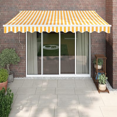 vidaXL - Luifel - uittrekbaar - 3,5x2,5 - m - stof - en - aluminium - geel - en - wit