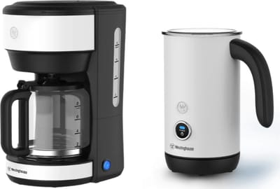 Westinghouse 2-delige Koffie- & Melkopschuimer Set – Koffiezetapparaat + Elektrische Melkopschuimer – Filter-koffiezetapparaat – Wit