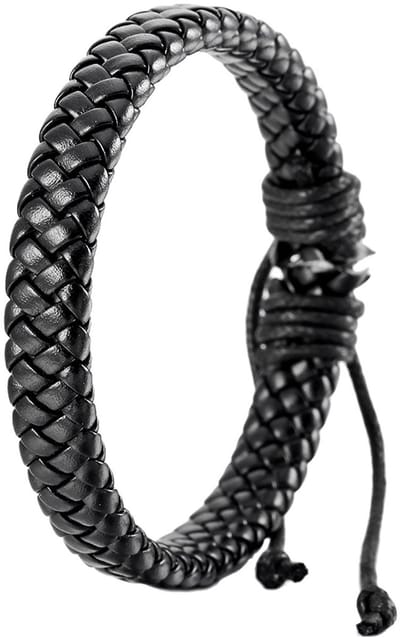 Armband Heren - Gevlochten Zwart Leer - Vintage Stijl - Leren Armbanden - Papa Cadeau Voor Mannen - Vaderdag
