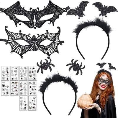Halloween Haarbanden Set, 7 Stuks Bat Accessoires, Vampier Hoofdbanden en Maskers, Feestelijke Make-up en Kostuum voor Mannen en Vrouwen