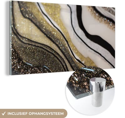 MuchoWow® Glasschilderij 40x20 cm - Schilderij acrylglas - Edelsteen - Abstract - Marmer - Natuur - Foto op glas - Schilderijen