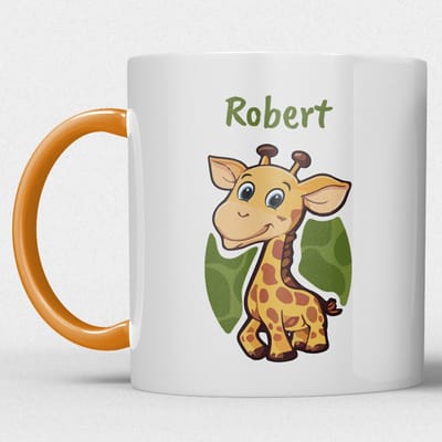 kindermok/kinderbeker | gepersonaliseerd met naam | met giraf | oranje | Schattige illustraties