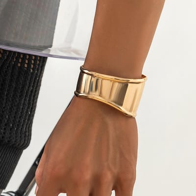 Mode Punk Vintage Hip Hop Manchette Larges Joncs Simple Couleur Or Cuivre Jonc Pour Femmes Pulseras Bracelets Joncs Hommes brown
