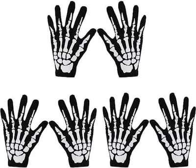 Skeleton Hands Handschoenen voor Volwassenen - 3 Paar Skellet Skeleton Gloves voor Halloween Kostuum en Feest, Zwart, M