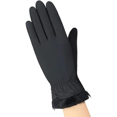 Gants en Coton Plume Femme Hiver Chaud et Velours Équitation Imperméables Coupe-vent Gants Écran Tactile Gants de Sortie noir