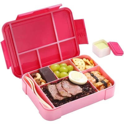 Lunchbox Draagbare Bento Box Lunchcontainers voor Volwassenen Magnetronbestendig Lekvrij 6 Vakken voor Volwassenen Kinderen Peuter Met Eetgerei 5&1330MlL red