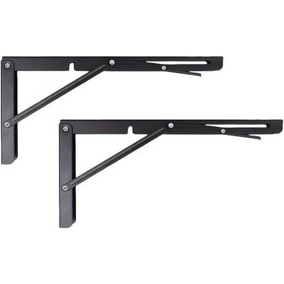 2 pièces Trépieds pliables en fer robuste Conception à double charnière, Montage mural et Rangement de bureau, Style industriel durable avec trous pré-percés 2pcs black