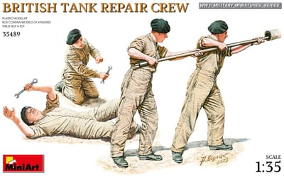 MiniArt Modelbouwpakket Militaire voertuigen - 35489 Britse Soldaten WWII - Britse Tankreparatieploeg - 4 Figuren Plastic - 1:35 - Modelbouw