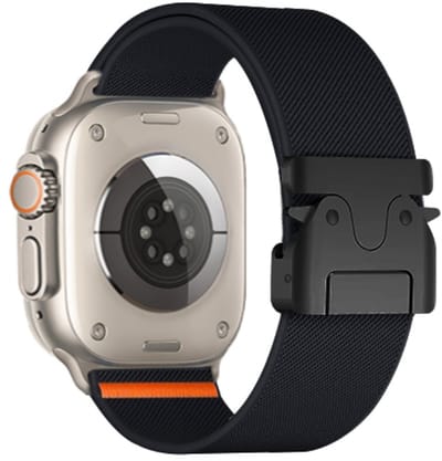 Nylon bandje - geschikt voor Apple Watch 1/2/3/4/5/6/7/8/9/10/11/ SE (1,2,3) met maat 38 mm / 40 mm / 41 mm en 42 mm (Watch 10/11) - zwart
