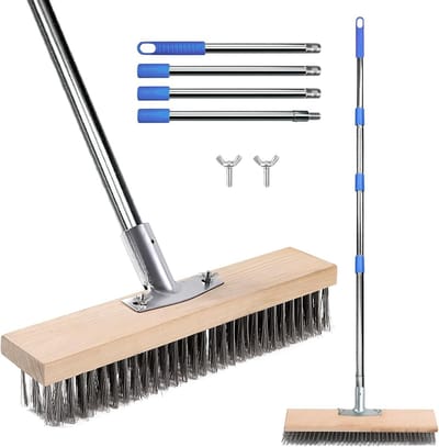 Draadborstel 40 cm - Staaldraadbezem - Terrassen Reinigen - Telescoopsteel - 16 meter - Zilverkleurig