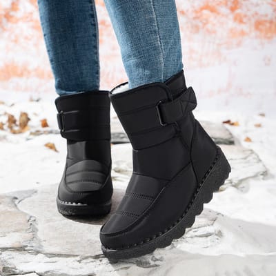Sneeuwlaarzen -- Winterlaarzen voor dames - Waterdichte sneeuwlaarzen - Warme sneeuwlaarzen met fleece voering - Antislip sneeuwlaarzen voor buiten - Zwart - Maat 38
