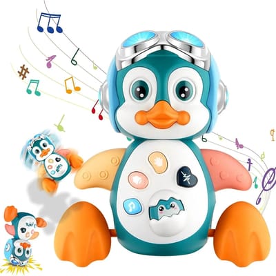 Muzikale Pinguïn Baby Speelgoed Kruipen met Lichten Dansende Beweging Interactief Plezier Cadeau voor Buiktijd Spelen blue