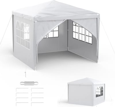Tuinpaviljoen met zijwanden - Feesttent partytent - Feestelijke gelegenheden - Waterdichte PE-afdekking - 3 x 3 meter - Wit