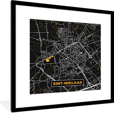Fotolijst incl. Poster - Sint-Niklaas - Plattegrond - Stadskaart - Goud - Kaart - 40x40 cm - Posterlijst