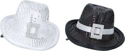 Partytime Hairclip w/ Hat 2as - Verkleedhoofddeksel met Haarclip en Mini Hoedje - Set van 2 - Unisex Kinderverkleedaccessoire - Wit en Zwart met Glitterdetails - Ideaal voor Feestjes