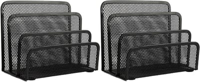Desktop Bestanden Organizer Set van 2 - Metalen Mappen Sorter met 3 Vakken voor Papieren en Documenten - Zwart Kleur