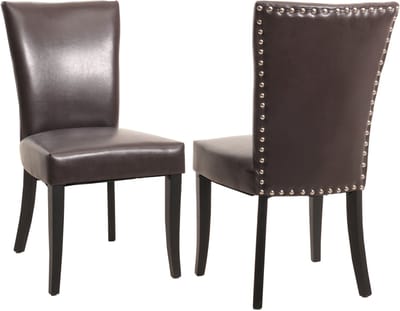 Set van 2 eetkamerstoelen Chesterfield, stoel keukenstoel, klinknagels MVG-gecertificeerd ~ kunstleer, bruin, donkere poten
