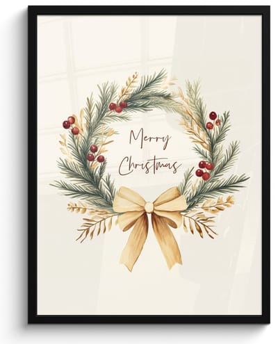 Poster in lijst - Fotolijst 50x70 cm - Posters - Kerstkrans - Kerst - Goud - Beige - Posterlijst zwart - Decoratie - Wanddecoratie woonkamer - Kerstdecoratie voor binnen - Kerstversiering - Kerstmis versiering in huis - Kerstaccessoires