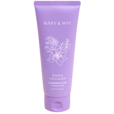 Mousse nettoyante White Collagen Mary&May 150 ml Nettoyant visage éclaircissant et raffermissant au collagène de bas poids moléculaire