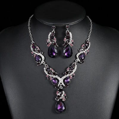 Mode Meerdere Kristal Prom Bruiloft Sieraden Sets voor Vrouwen Accessoires Pauw Ketting Oorbellen Bruids Sieraden Sets black