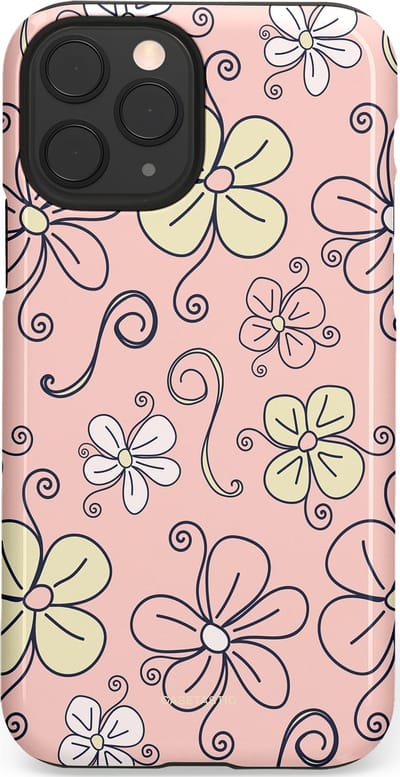 Casetastic hoesje geschikt voor Apple iPhone 11 Pro - Dubbellaagse bescherming - Pastel Perzik Doodle Peach Bloemen - Fashion Case - Zand Zilver Lichtroze