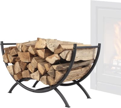 Houtrek Metaal - Brandhout Opslag - Open Haard - Roestbestendig - 66x31x40 cm - Zwart