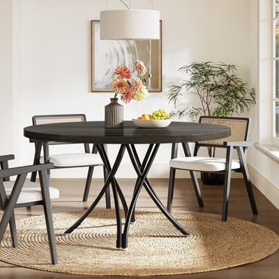 Tribesigns Ronde Eettafel voor 4 personen - Eettafel met Metalen Onderstel - 120cm Ronde Keukentafel - Industrieel - Zwart- 120 x 120 x 75cm
