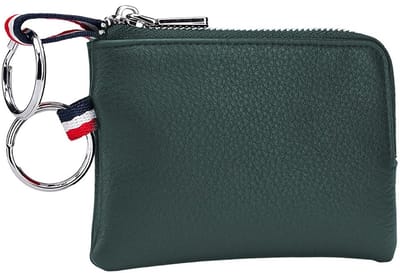 Dailygoods - Echt lederen portemonnee, donkergroen, met sleutelhanger, mini-sleutelhanger, dubbele sleutelhanger, portemonnee van rundleer, kleine draagbare kaartetui, sleutelhanger, portemonnee, tas met