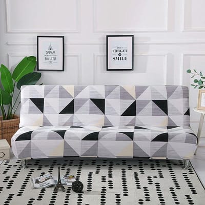 zwarte geometrische opvouwbare slaapbankhoes bankhoezen spandex stretch dubbele zitplaats hoes slipcovers voor woonkamer geometrische print M (160-190cm) gray