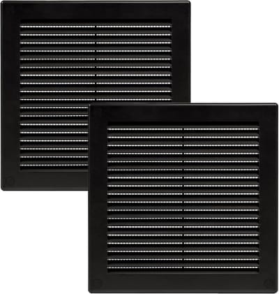 Zwarte Vierkante Ventilatieopening 200x200mm (2 Stuks) met Vliegengaas - Ideaal voor Badkamer en Kantoor