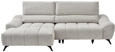 Vente-unique Hoekbank links met relaxfunctie en verschuifbare zitting in beige stof ELOSIA