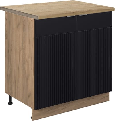 Vicco Fame-Line Keukenonderkast – 80 cm met legplank, WB Eik Zwart gestreept