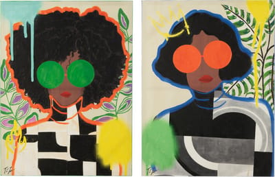 J-Line wanddecoratie Vrouw Popart - canvas - mix - large - 2 stuks