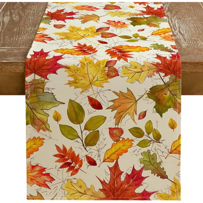 Dankzijzegging Herfst Esdoornbladeren Linnen Tafelkleed Feestdecoratie Herfst Rustiek Boerderij Keuken Eetkamertafelkleed voor Huisdecoratie 150x33cm