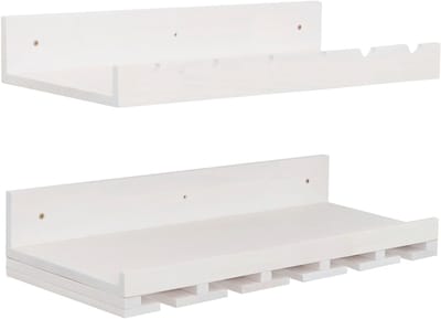 Set van 2 wijnrekken MCW-P22, glazen-/flessenhouder Wandbar voor 6 flessen/15 glazen Hout MVG-gecertificeerd 61x28cm ~ wit
