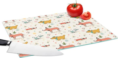 Glazen Snijplank - 39x28 - Hond - Teckel - Patronen - Bloemen - Snijplanken Glas