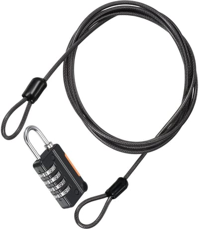 Security Steel Cable with 4 Digit Combination Lock, 5 Foot Coated Safety Cable, Double Loop Padlock, Flexible Safety Cable Luggage Lock for Outdoor Travel Luggage, Black