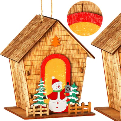 Springos Kersthanger | Kerstversiering | Kerstboomhanger | Lichtgevend | Huis | Sneeuwpop | 12.5 cm