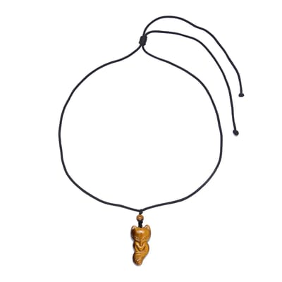 Cavill - Gouden Tijgeroog Halsketting 42 ct Fancy Slijpsel 1,7 ct Kraal - Verstelbaar Zwart Lint 45-60 cm - Elegant & Minimalistisch