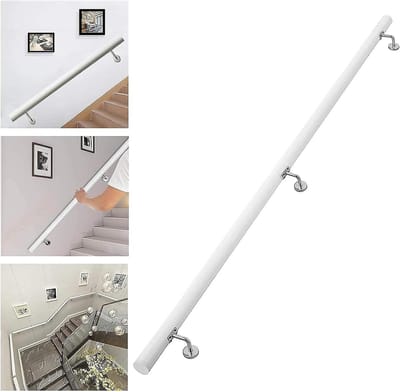 Trapleuning Houten - Steunbeugel Muur - Veiligheid Trap - Massief Hout - Tot 600cm - Wit