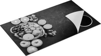 Chefcare Inductie Beschermer Fruitmand op Zwarte Marmer - Fruit - Zwart Wit - 90x50 cm - Afdekplaat Inductie - Kookplaat Beschermer - Inductie Mat