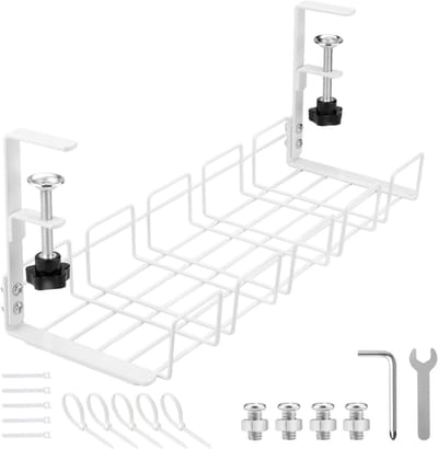 Kabelmanagement Onder Bureau, 15.7 Inch Metalen Organizer met Klem, Geen Boren, Desk Kabelrek voor Netwerk- en Computerkabels, Duurzaam en Krasbestendig voor Thuis en Kantoor