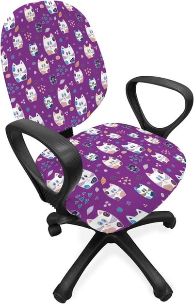 ABAKUHAUS Kat Bureaustoel Onderbedekking, Doodle Cartoon Katje, Rekstof Decoratieve Beschermhoes, Meerkleurig