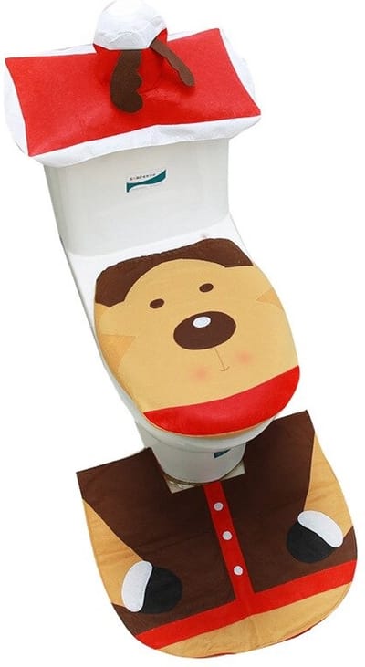 Kerst Decoratie - Set van 3 delen - Toilet - WC - Kerst - Kerstman - Toilet Versiering - Wc Deksel - Badkamer - Eland