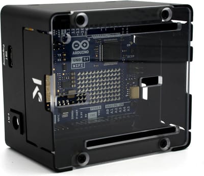 Projectbehuizing voor Arduino UNO R4 met Transparant Deksel en Stalen Basis