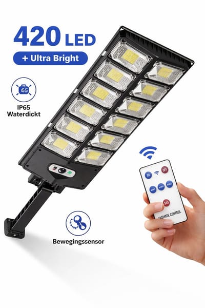Zonne-energie LED Straatlamp 420 LED – Bewegingssensor Buitenlamp – Waterdichte Solar Verlichting met Afstandsbediening – Krachtige Tuin & Oprit Beveiligingslamp