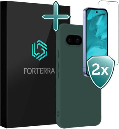 Hoesje Met 2x Screenprotector - Geschikt voor Google Pixel 9a - Sterk & Shockproof - Telefoon Hoes - Back Cover - Siliconen Case - Donkergroen