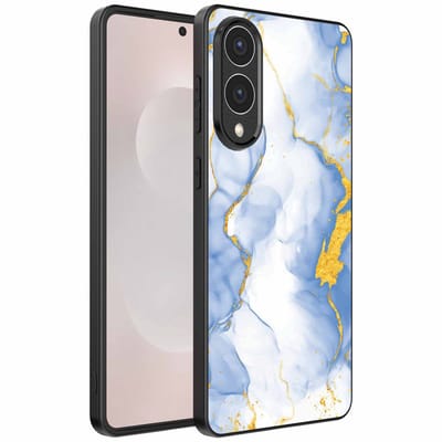 Geschikt voor Samsung Galaxy S25 Edge Telefoonhoesje met Lichtblauw Goud Marmer Opdruk - TPU Backcover Case Lightblue Gold Marble Design - Smartphonica geschikt voor Samsung Galaxy S25 Edge