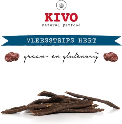 Kivo Petfood Hondensnack Vleesstrips Hert 125 gram - Graanvrij en Glutenvrij