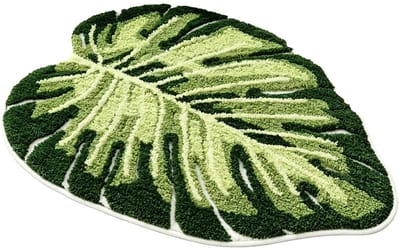Badmat, groen, 50 x 80 cm, Monstera-bladvorm, zachte en absorberende douchemat, antislip badkamermat met TPR-achterkant, machinewasbaar
